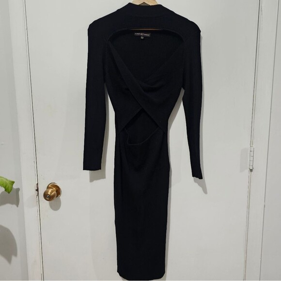 Almost Famous - Dress Bodycon Cutout Turtleneck Midi Knit - Size L - Black - Picture 2 of 6